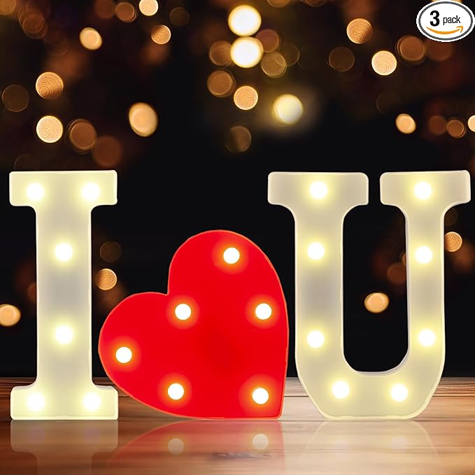 LED Marquee Letter, Light Up Letters, Decorative Led Numbers Lights, Battery Powered Light Letters I Love U Sign Lights for Wedding Proposal Decor-Warm White