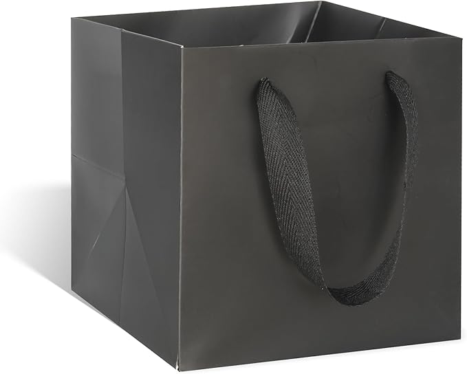 Gift Bags, Black Square Bottom Paper with Handles, 12x12x12 Inch, 10 Count
