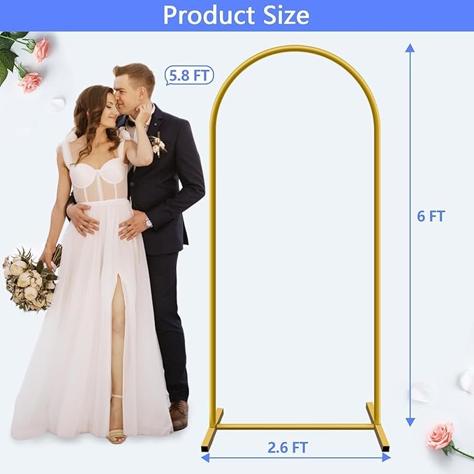 Background Support Equipment: 6 ft Gold Metal Arch Stand with Ground Nails