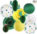 Cactus Party Decorations, Hawaiian Party Supplies Tropical Hanging Paper Lanterns Cactus Honeycomb Tissue Paper Fans for Llama Birthday Luau Party Decorations (Green)