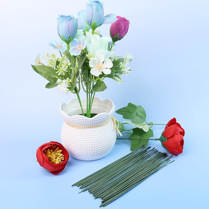 Green Floral Stems - 100pcs Plastic Flower Rods for Bouquets and Arrangements, Ideal for Crafts and Florists (17CM /6.7in)