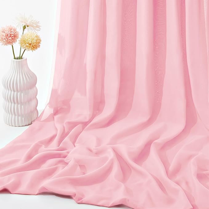 VACVELT Wedding Arch Draping Fabric Blush Pink Chiffon, 2 Panels Sheer Drapes 30 Inch x 20ft Chiffon Backdrop Curtain Wedding Decor, Outdoor Sheer Drapery for Ceremony Party Ceiling