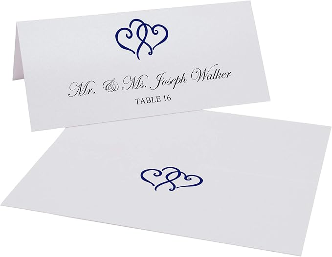 Linked Hearts Printable Place Cards, Navy (Choose Color), Set of 150 (25 Sheets), Laser & Inkjet Printers - Wedding, Party, Dinner, and Special Events - Made in the USA