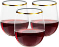 FOCUSLINE 32 Pack 12 OZ Plastic Wine Glasses, Stemless Disposable Wine Cups, Gold Rim Unbreakable Wine Glasses, Reusable Shatterproof Recyclable and BPA-Free Plastic Wine Cups