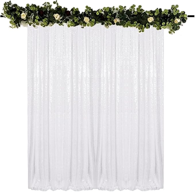 Sequin Backdrop Curtain in White, 10 ft x 10 ft, Shimmering Photo Backdrop