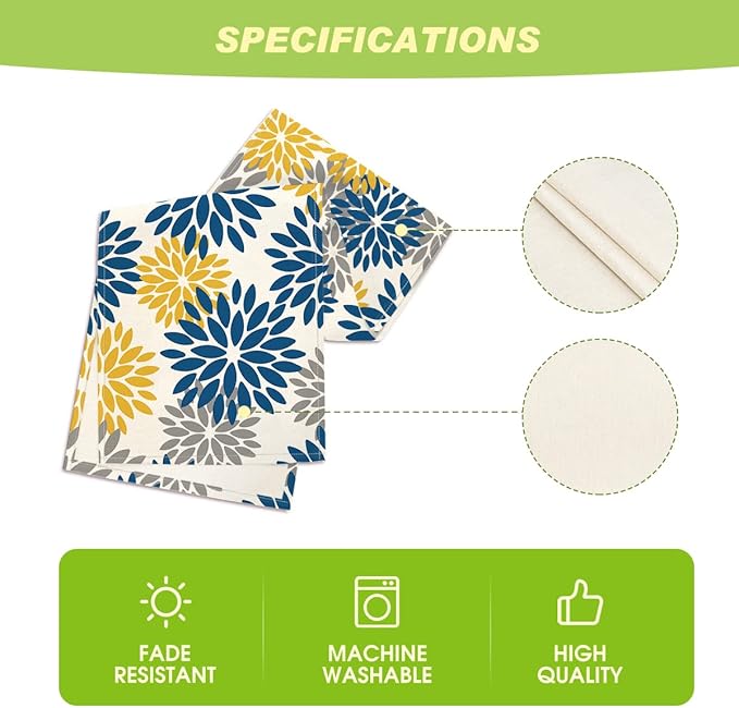 Artoid Mode Blue Dahlia Floral Pinnata Summer Table Runner, Spring Kitchen Dining Table Decoration for Home Party Decor 13x108 Inch