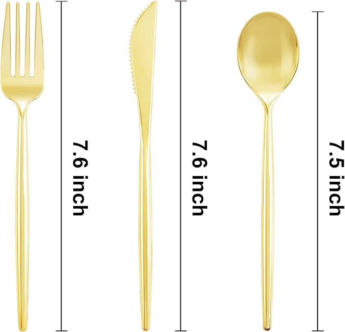 Forks Set: 102 Pieces Gold Plastic Disposable Cutlery with Knives and Spoons