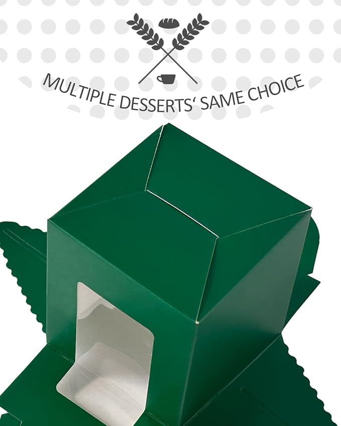 Cupcake Carriers Deep Green Cardboard Boxes with Inserts, 50 Pack