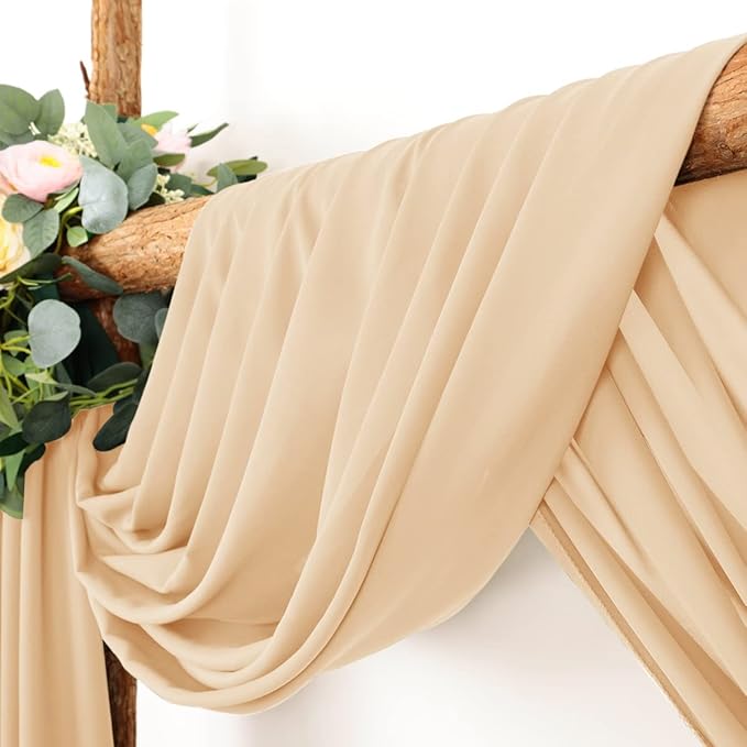 Wedding Arch Draping Fabric 4 Panels 30'' x 18FT Champagne Sheer Chiffon Arch Drapery for Photo Booth Bridal Shower Baby Shower Church Decor Newborn Photography Christening Outdoor Party