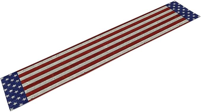 American Flag Table Runner, 4th of July USA Rustic Vintage Wooden Blue Red Stars Stripes Print Table Runner for Farmhouse Kitchen Dining Table Decor, 13x36inch