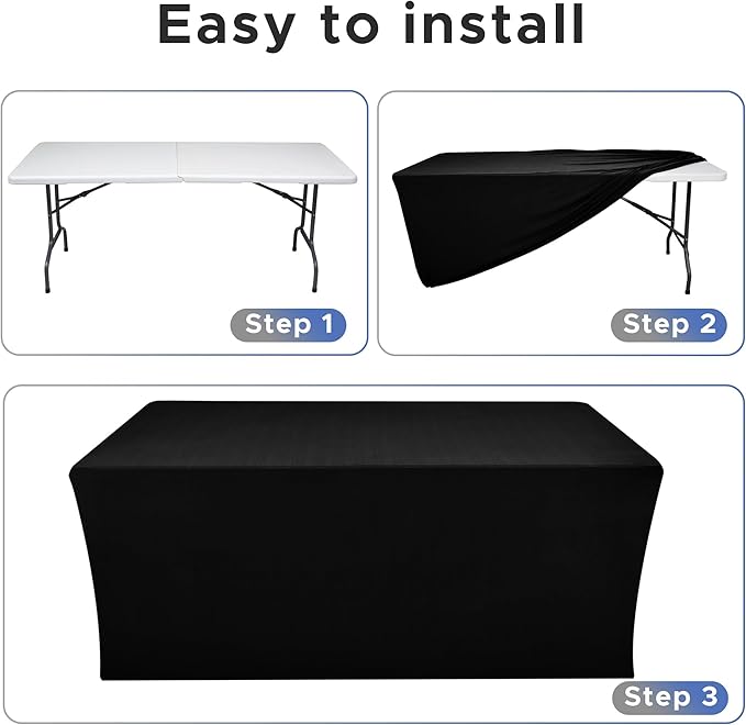 Nasitos 2 Pack Black Modern Rectangular Spandex & Polyester Blend Tablecloths, 48x24 Inch, Stain & Wrinkle Resistant, Fits 4-8ft Tables, Ideal for Weddings, Banquets, Parties