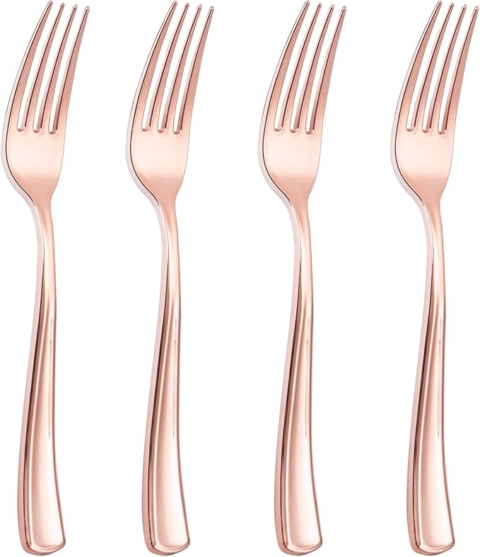 Forks, 200 Count Rose Gold Plastic Disposable, 7.4 Inch Length