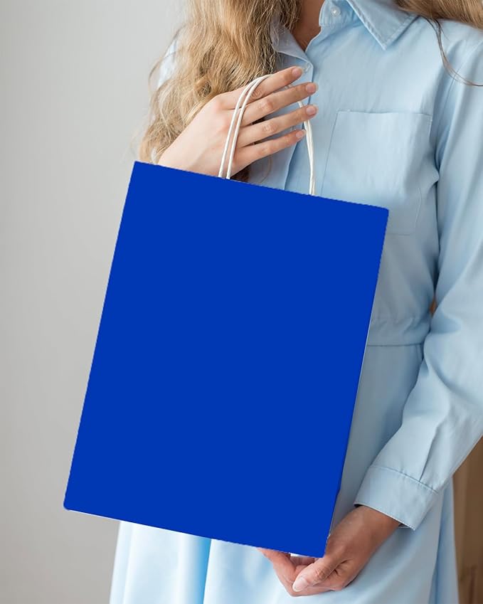 Gift Bags with Handles, 100 Count Diamond Blue Paper Party Bags
