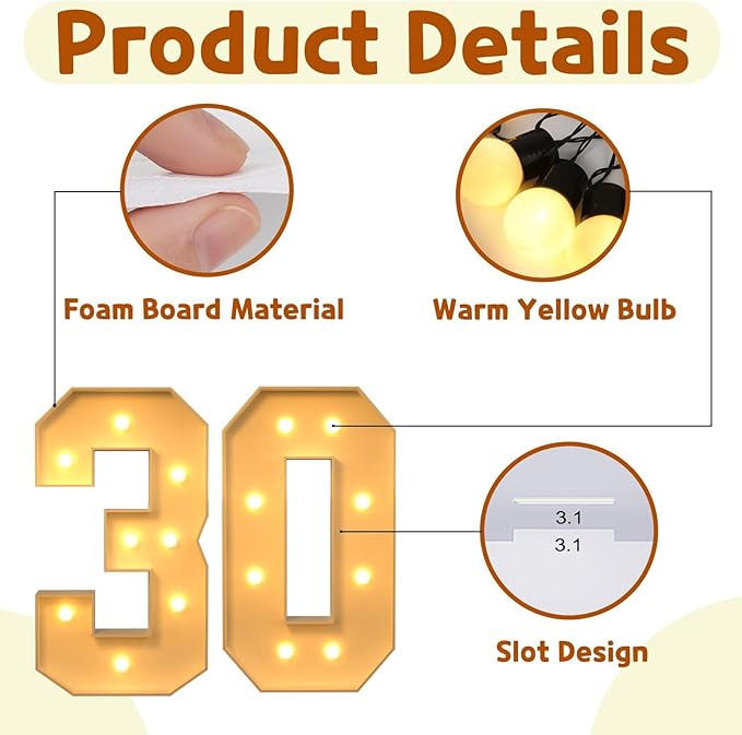 Light Up Marquee Party Numbers, 3 Ft Foam Board Backdrop