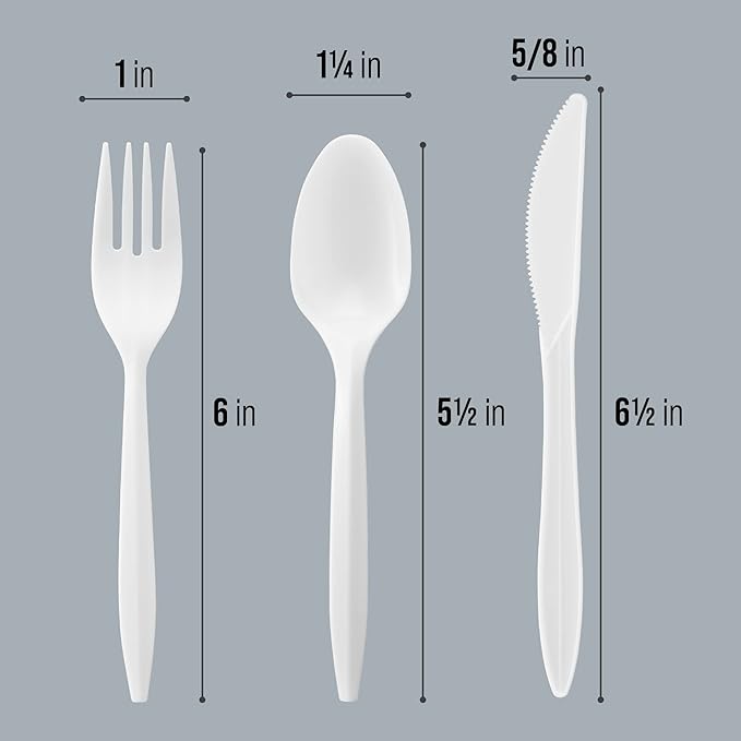 Spoons Plastic Disposable Cutlery Combo Set, 1000 Count White