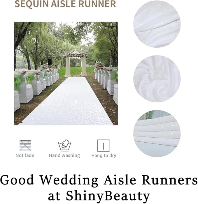 Aisle Runners White Sequin 3 x 15 ft Reusable Wedding Runner