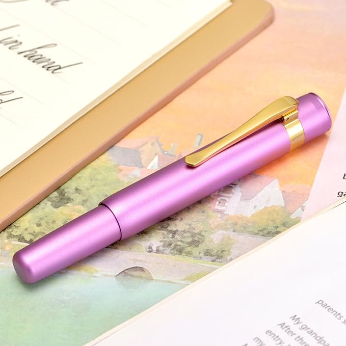 Hongdian M2 Black Forest Mini Fountain Pen, Long Blade Nib & Sleek Shape Aluminium Short Pocket Travel Pen (Lilac Purple)