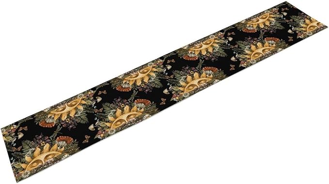 Sun Moon Table Runner, Bohomian Mushroom Daisy Table Gothic Dragonly Butterfly Table Center Decor Table Runner for Indoor Outdoor Party Kitchen Dinner Black, 13x60 Inch