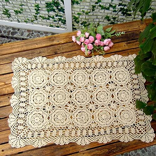 Cotton Handmade Crochet lace Table Runners Rectangular Tablecloth Doilies Doily Table Dresser Scarf Décor,19x27Inch,Beige