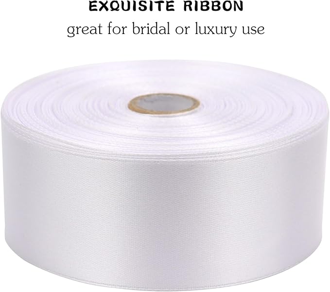 White Solid Satin Ribbon 1-1/2 Inch 50 Yards Solid Polyester Fabric Ribbon for Gift Wrapping Wedding Christmas Baby Shower Birthday Party Decoration Handmade Immortal Flower Craft