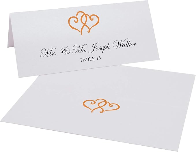 Linked Hearts Place Cards, Orange (Choose Color), Set of 150, Pre-cut and Scored - Wedding, Party, Dinner, and Special Events - Made in the USA