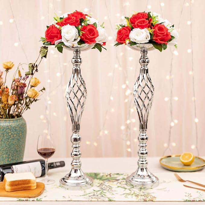 Vases, Silver Metal Twist Wedding Centerpieces, Set of 10, 23.23 Inch Tall