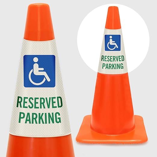 SmartSign 6-Pack Reflective Parking Cone Signs with ADA Wheelchair Symbol, 360 Visibility, Non-Adhesive Vinyl, 3-Side Print