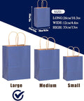 Gift Bags with Handles, Kraft Deep Blue, 13 x 10.3 x 4.6 Inch, 100 Pack