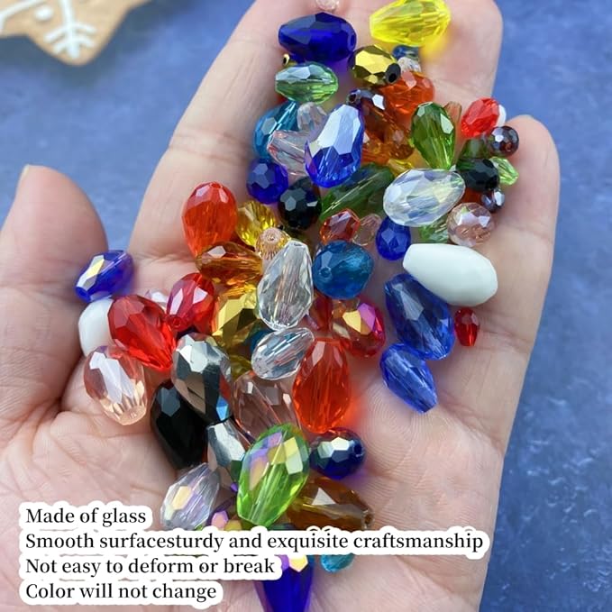 130pcs 6x8mm Teardrop Crystal Glass Beads Vertical Hole Faceted Glass Teardrop Spacer Beads for Bracelets Necklace Earring DIY Jewelry Making Craft(Sapphire Blue)