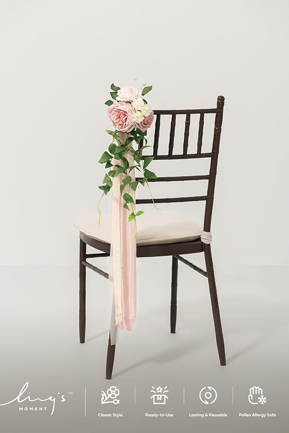 Artificial Flowers for Wedding Aisles, 8 Pieces in Dusty Rose with Ribbon Cards