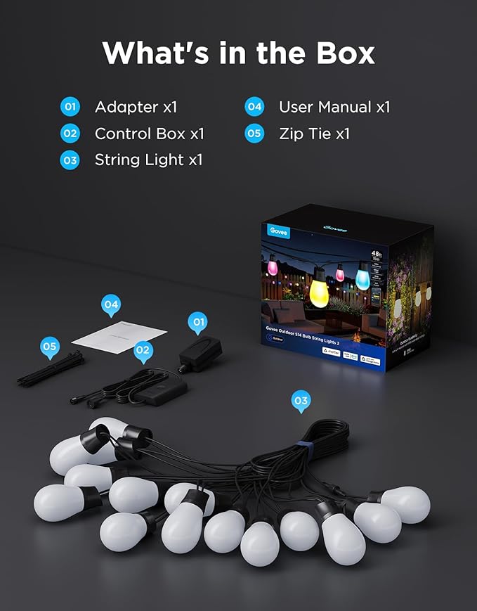 Outdoor String Lights with 48 Ft Color-Changing LED Bulbs