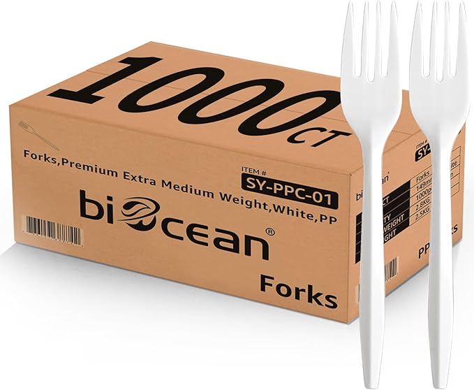 Forks, White Plastic, 1000 Count Bulk Pack, 5.87 Inch Length