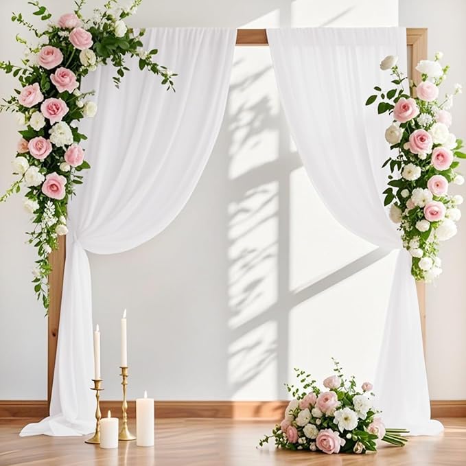 Outdoor Curtains - White Sheer Gauze Arch Drapes, 2 Panels, 29 x 240 Inch