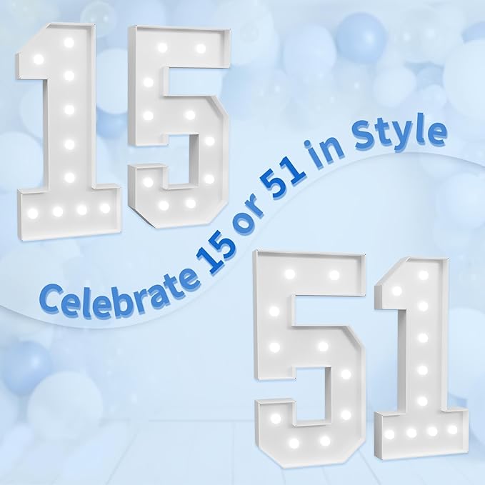 Marquee Numbers Large 15th-Birthday Decorations: 4ft Light Up Number Party Decor 15 Year Old Girl And Boy Birthday Decoration Quinceanera Backdrop Anniversary Cardboard Big Balloon Frame Number 15
