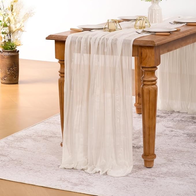 MLMW 6 Pack Ivory White Table Runner Cheesecloth Boho Gauze Rustic Cheese Cloth Table Runner 160 inch Sheer 13.3ft for Thanksgiving Wedding Party Baby Bridal Shower Birthday