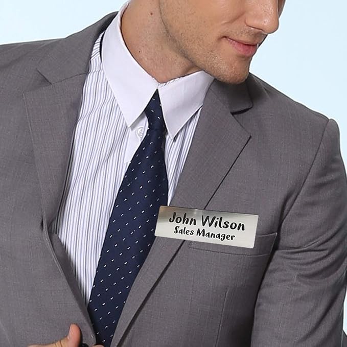 Custom Engraved Name Tag Badges for Business, Personalized Identification with Pin, Magnetic, Adhesive, or Blank Backing, 1"x3", Gold/Black Text