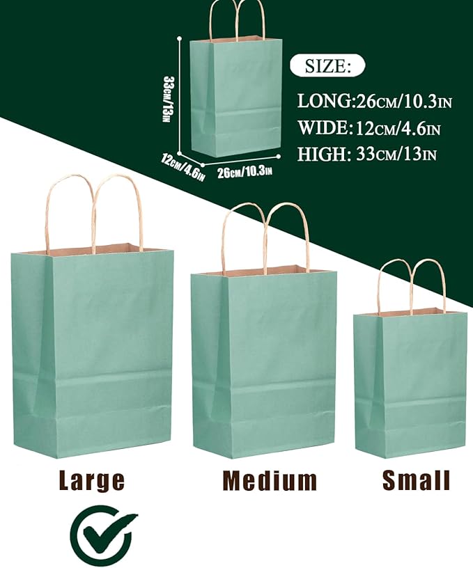 Gift Bags 100 Pack, Light Blue Kraft Paper with Handles
