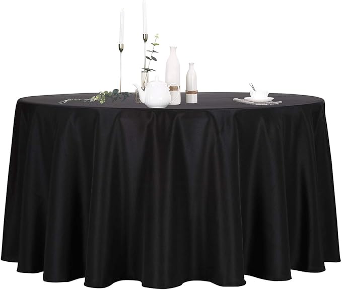 Tablecloths, 120 Inch Round Black Polyester, Pack of 6