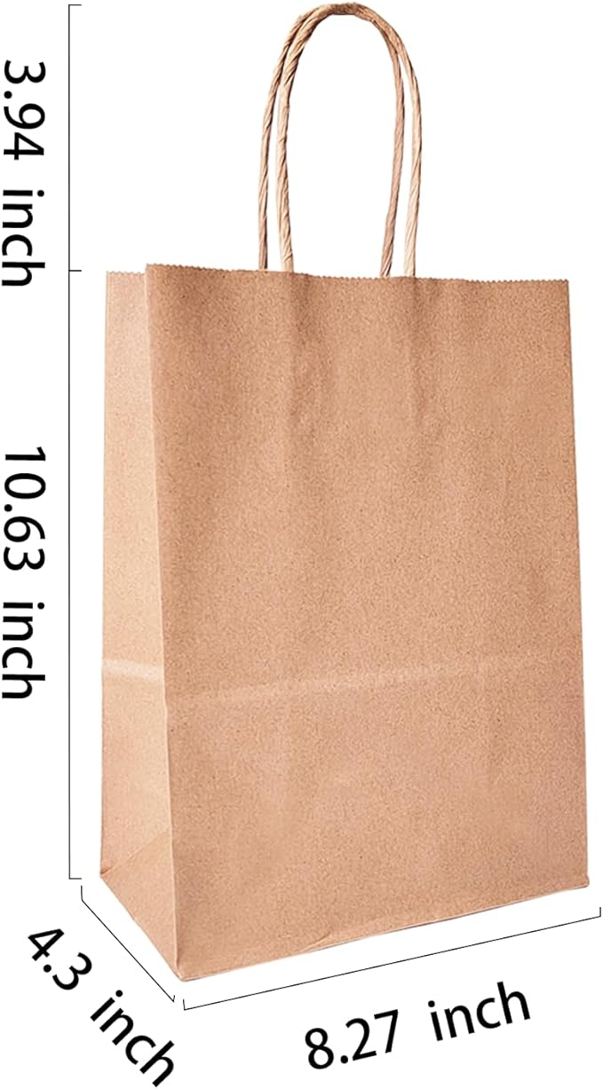 Gift Bags - Brown Kraft Paper with Handles, 100 Count