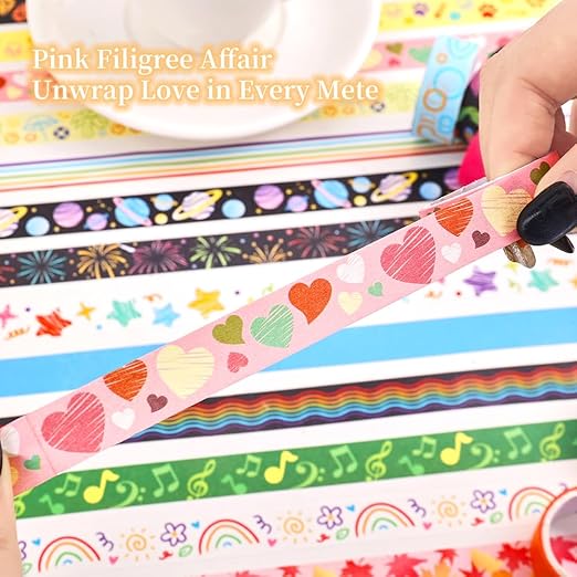 30 Rolls Colorful Theme Washi Tape Set with Different Colorful Patterns, Writable Decorative Tapes for Scrapbooking, Bible Journaling, Bullet Journaling, 0.6'' x 79'' per Roll