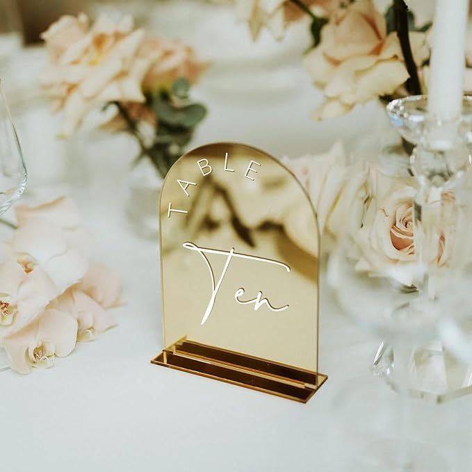 Place Cards: Gold Mirror Acrylic Arch Table Numbers 1-10
