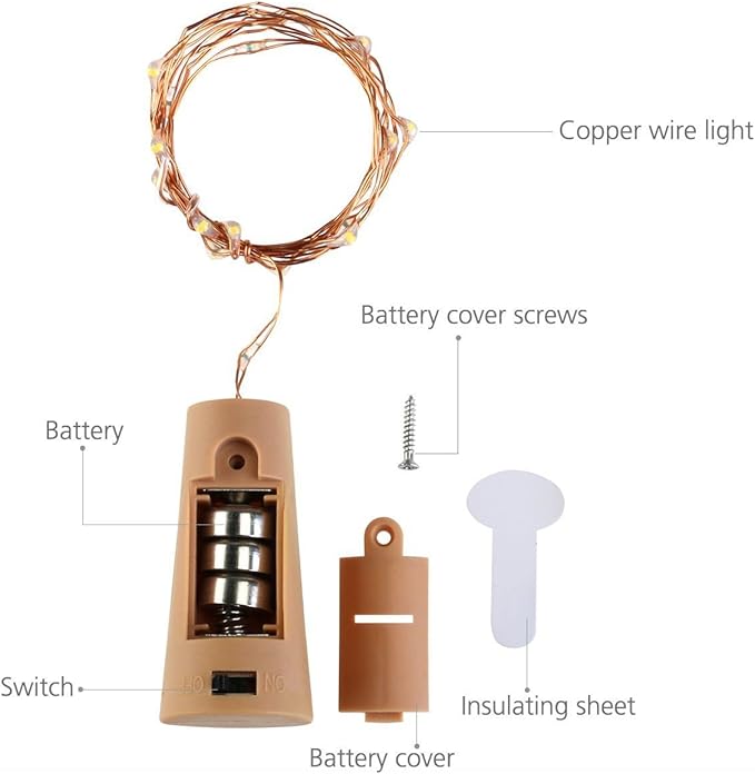 Wine Bottle Lights with Cork, LoveNite 10 Pack Battery Operated Bright LED Fairy Mini String Lights for Liquor Bottles DIY, Birthday Party, Christmas, Wedding - Indoor Decorative Lighting (Warm White)