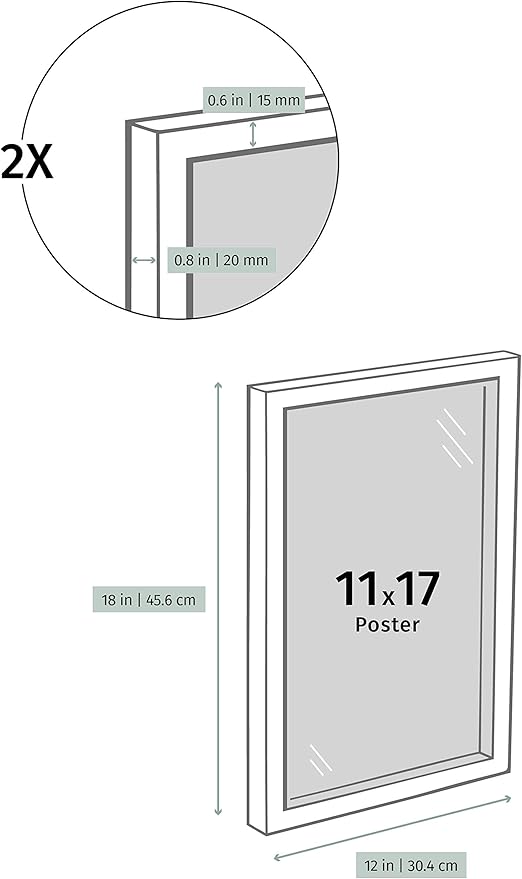 Opposite Wall - 11x17 in - White Solid Oak Wood Picture Frame - Lightweight, Versatile & Shatterproof - Wall Hanging Poster or Photo Frame - Wall Decor for Office, Gallery & Home