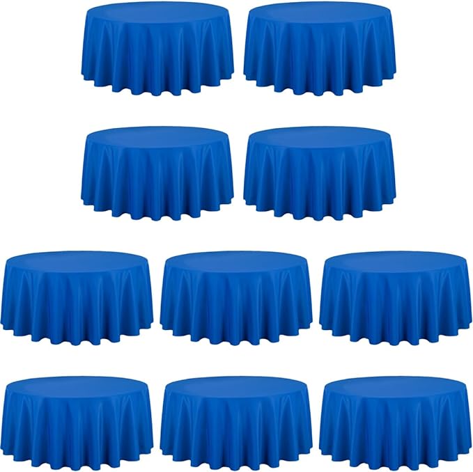 LTC LINENS 10 Pack 120 Inch Round Tablecloth Royal Blue for 60 Inch Round Table - Bulk Round Table Cover - Washable, Wrinkle Resistant Polyester Fabric Cloth for Wedding, Party