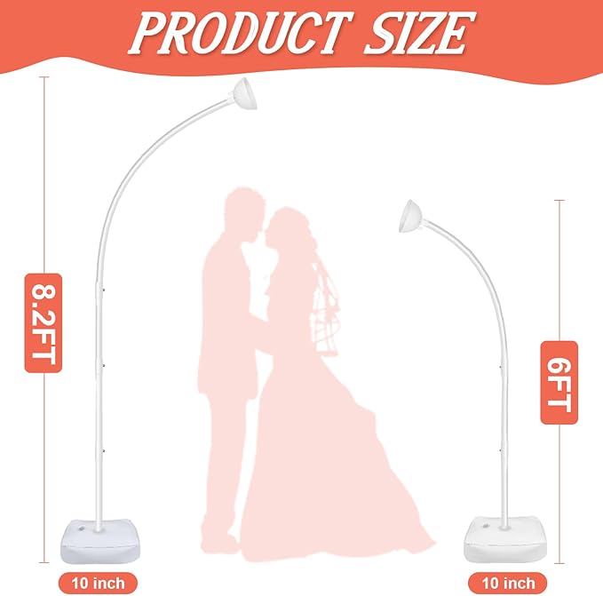 Balloon Arch Stand with Curved Top, White PVC, 8 FT and 6 FT