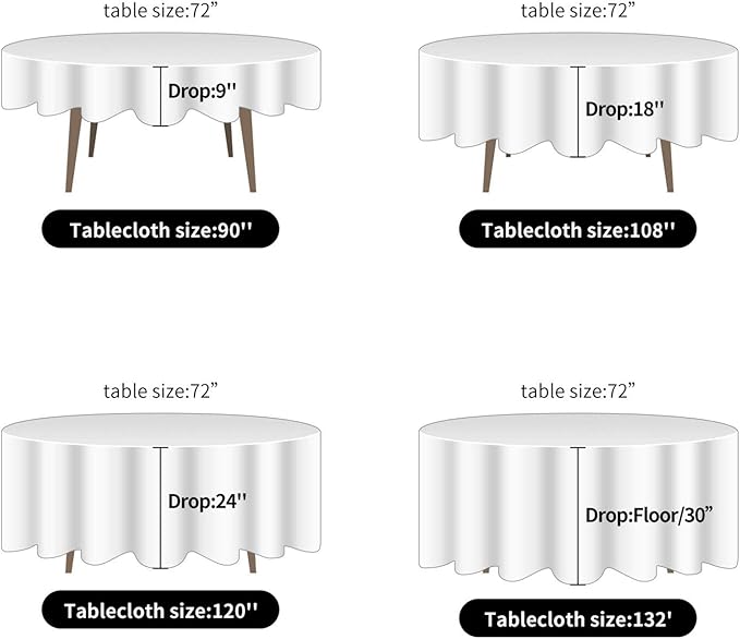 Ascoza 2pack 132 Inch Silver Round Tablecloth in Washable Polyester Fabric for Wedding/Banquet/Restaurant/Parties
