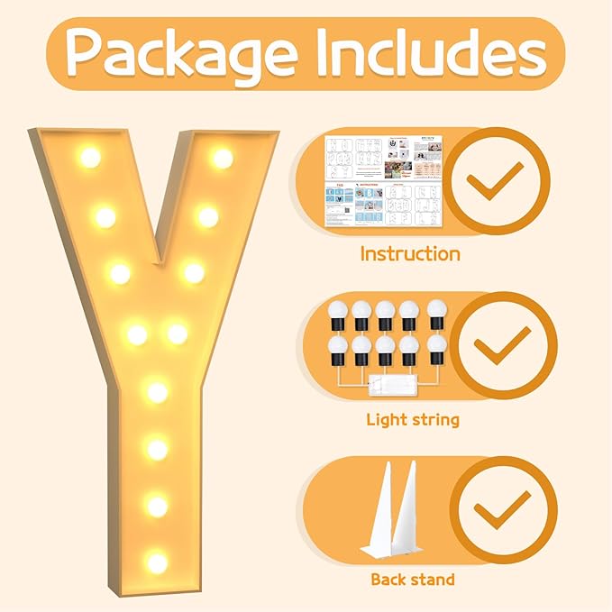Party Decoration: 4 Foot Light Up Marquee Letter Y with Matching Light String