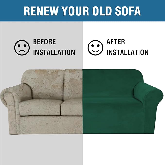 Sofa Slipcovers in Christmas Green Stretch Velvet for 58-72 Inch Loveseats
