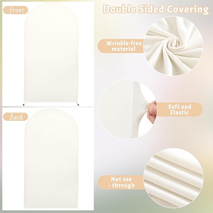 6FT Ivory Arch Cover - Polyester Fitted Wedding Arch Stand Covers Round Top Chiara Arch Backdrop Cover for Birthday Party Banquet Photo Background Decoration