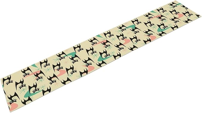 Mid Century Table Runner,Cat Geometric Stripe Colorful Abstract Pattern Print Tablecloth Burlap for Hotel Indoors Outdoor Dining Room Kitchen Holiday Party, 13x90in